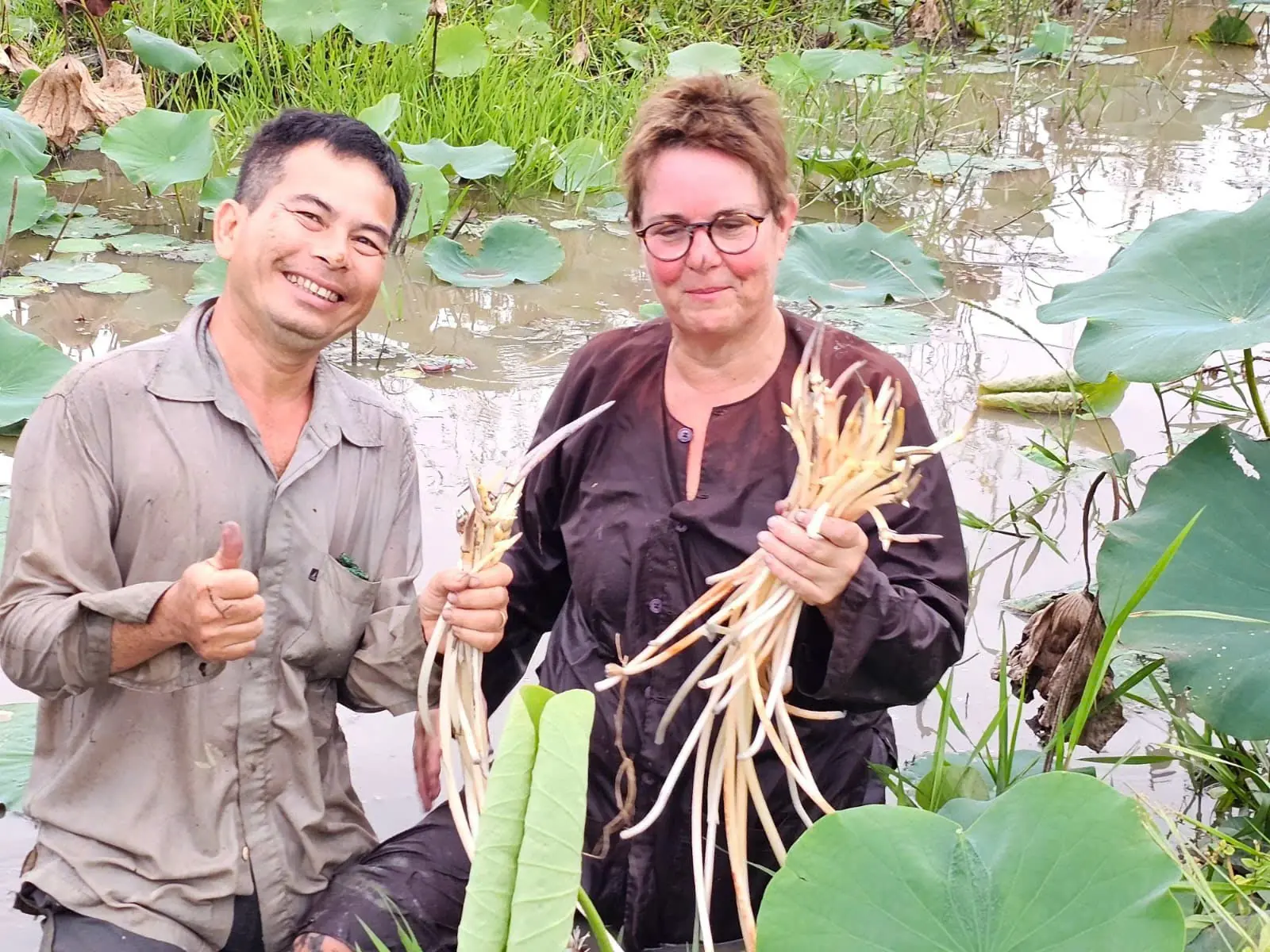 Guests joining a lotus root harvest